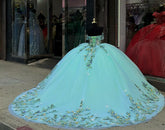 Lake Blue Ball Gown Off-Shoulder 3D Butterfly & Floral Tulle Quinceanera Dress for Sweet 16 & Evening Galas
